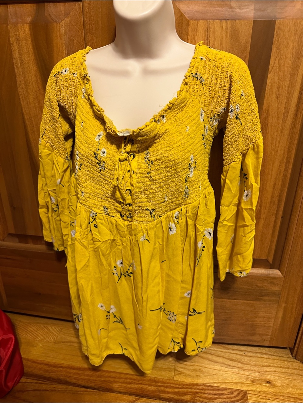 torrid Mustard Yellow Floral Smocked Lace-Up Midi Dress
